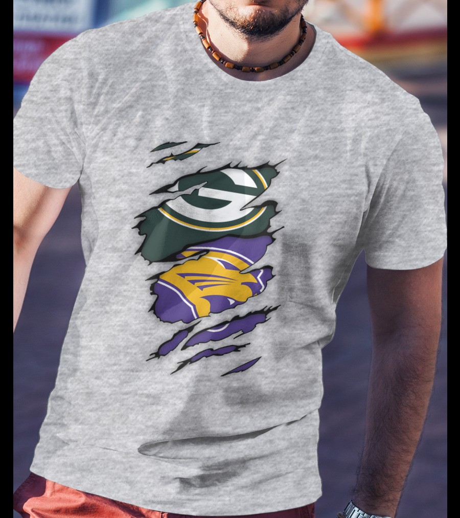 Green Bay Packers And Northern Iowa Panthers Logo Fusion T-Shirt