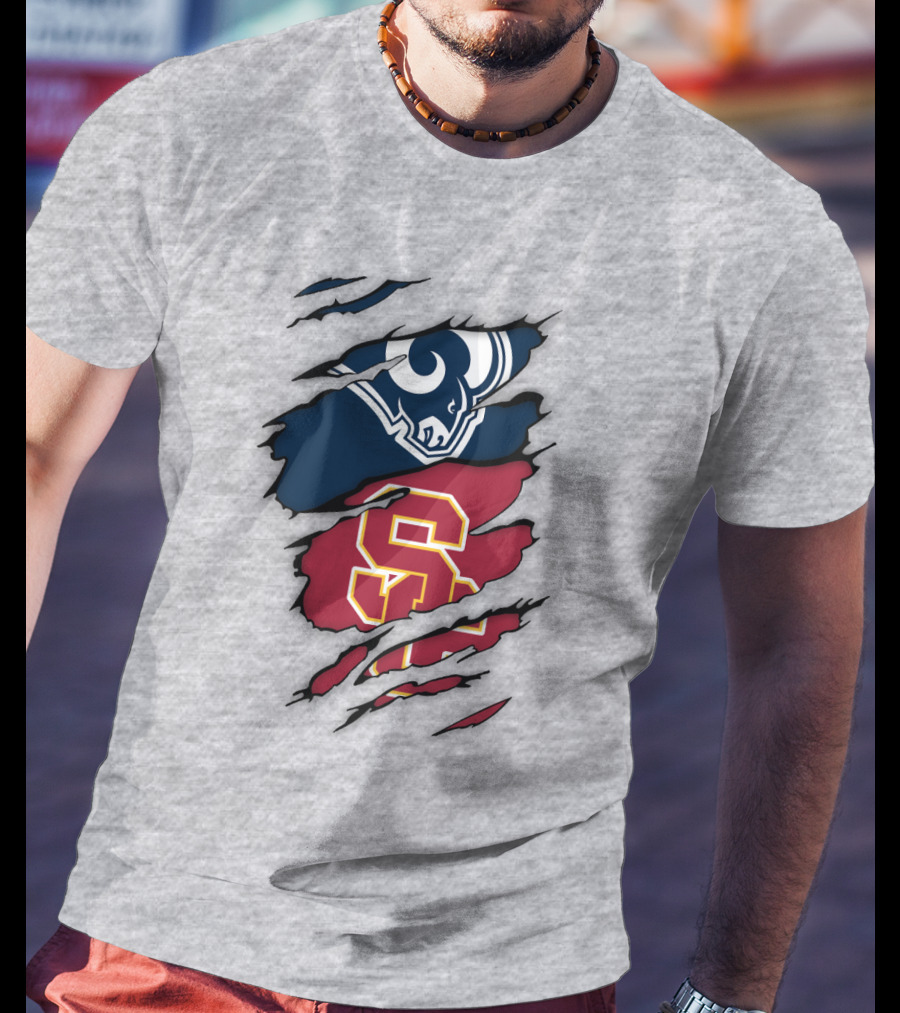 Los Angeles Rams Usc Trojans Logo Fusion T-Shirt