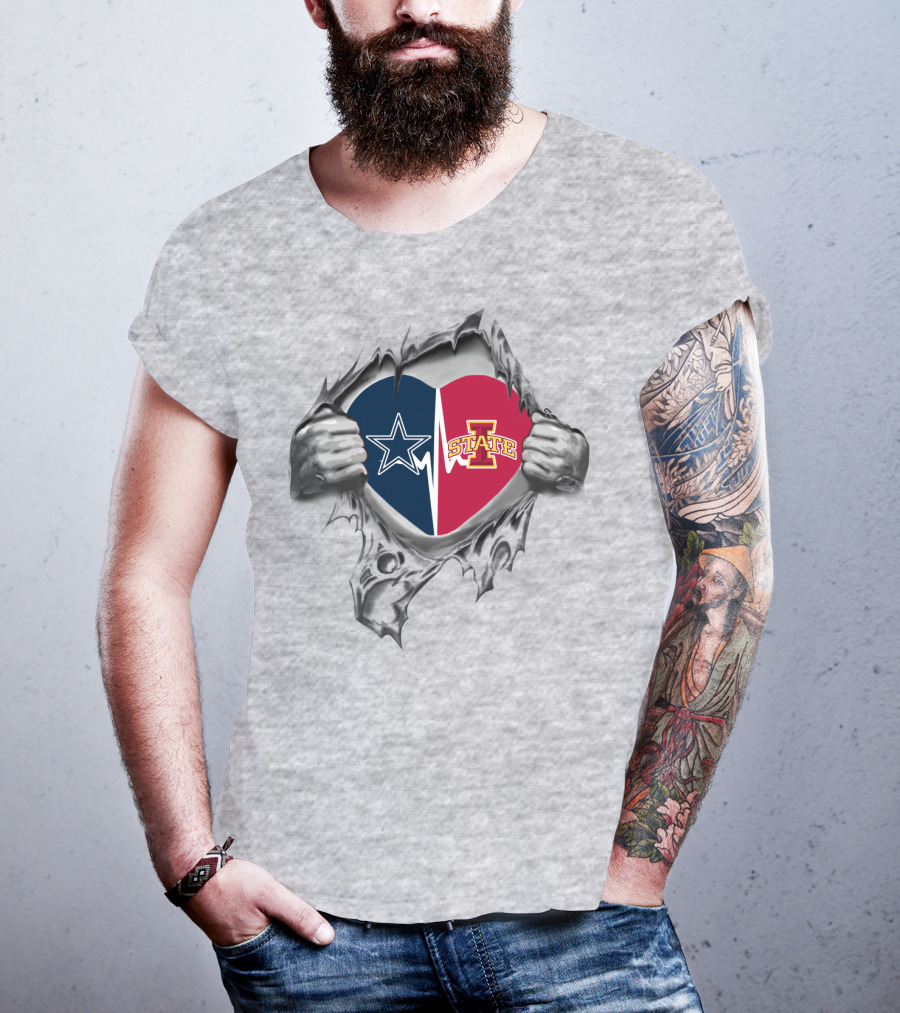 Iowa State Cyclones Dallas Cowboys Heart Rip T-Shirt