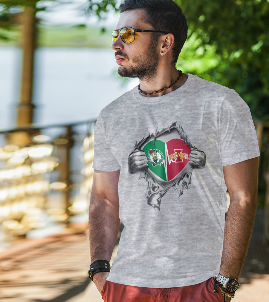 Boston Celtics Iowa State Heart Rip T-Shirt