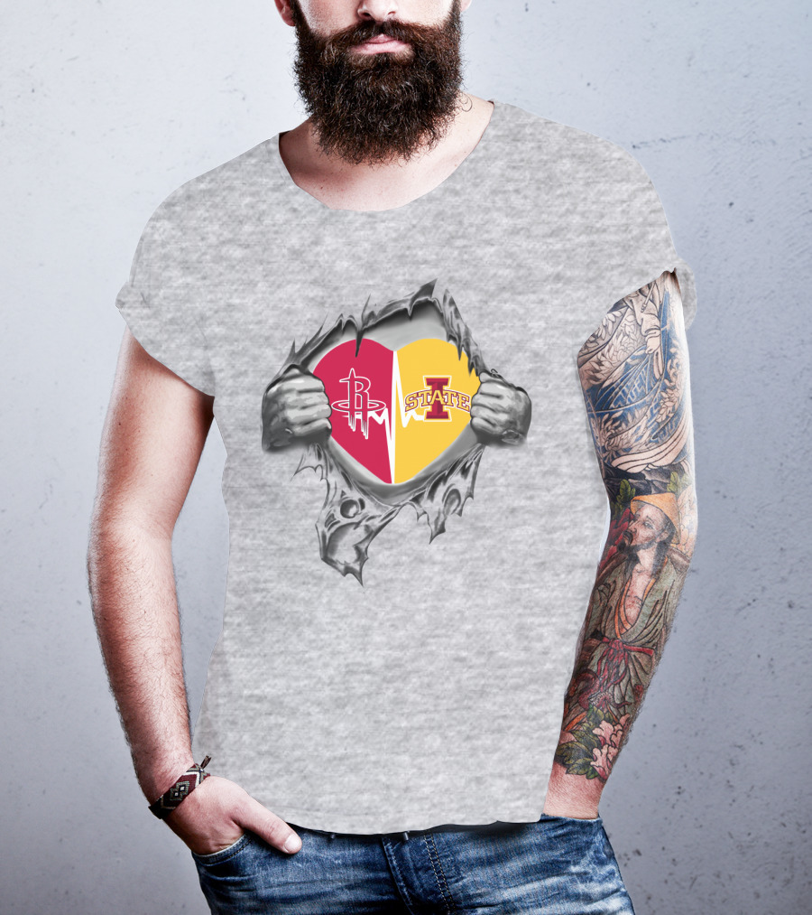 Iowa State Heart With Houston Rockets Burst T-Shirt