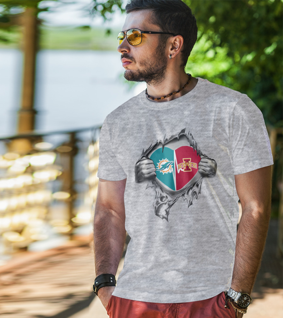 Miami Dolphins Iowa State University Heart Fusion T-Shirt