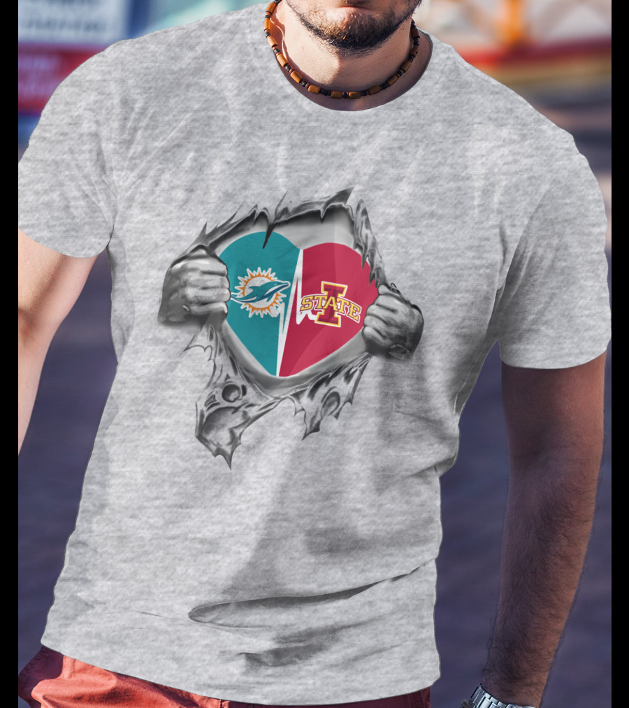 Miami Dolphins Iowa State University Heart Fusion T-Shirt