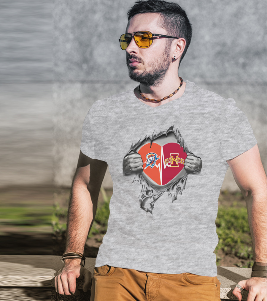 Iowa State Cyclones Oklahoma City Thunder Heart Torn T-Shirt