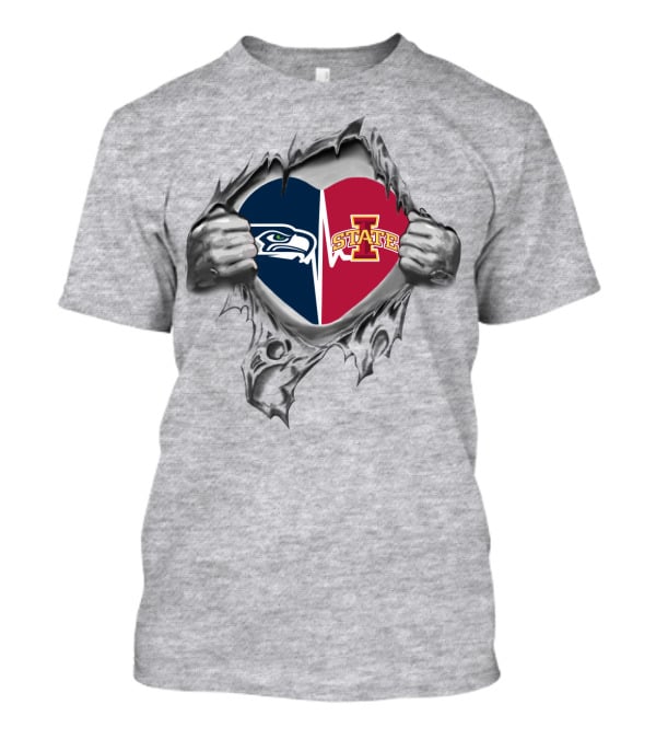 Iowa State Cyclones Seattle Seahawks Heart Rip T-Shirt