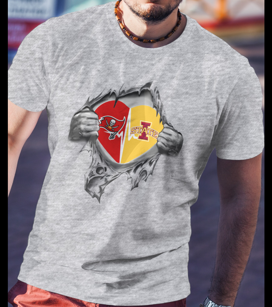 Iowa State Tampa Bay Buccaneers Heart Torn T-Shirt
