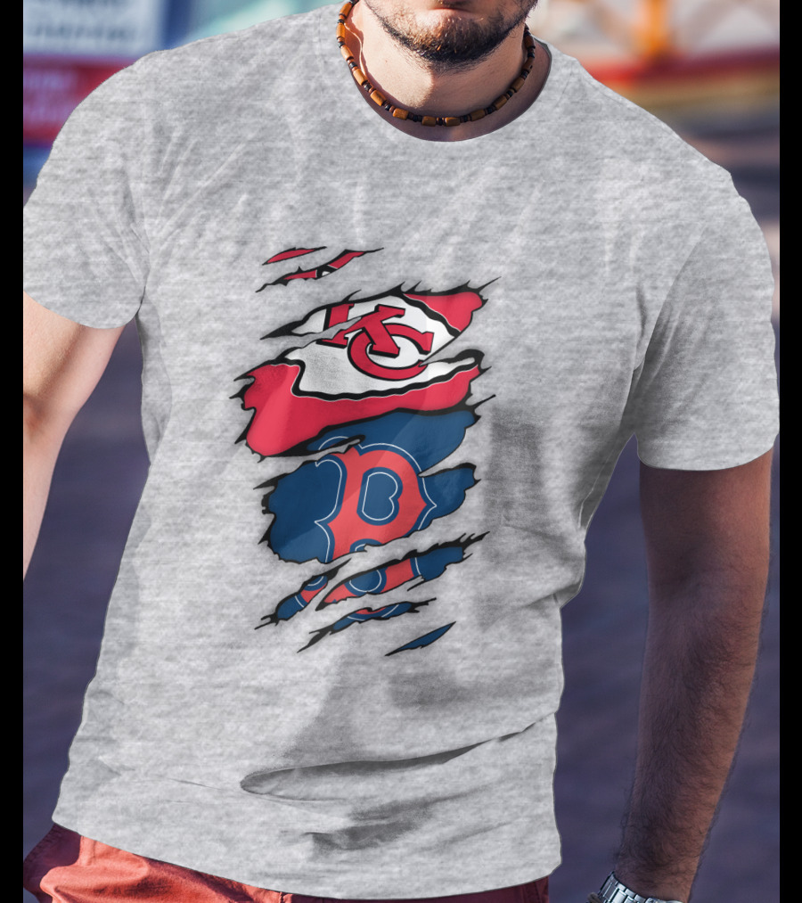 Boston Red Sox Kansas City Chiefs Combined Logo Fan Gear T-Shirt