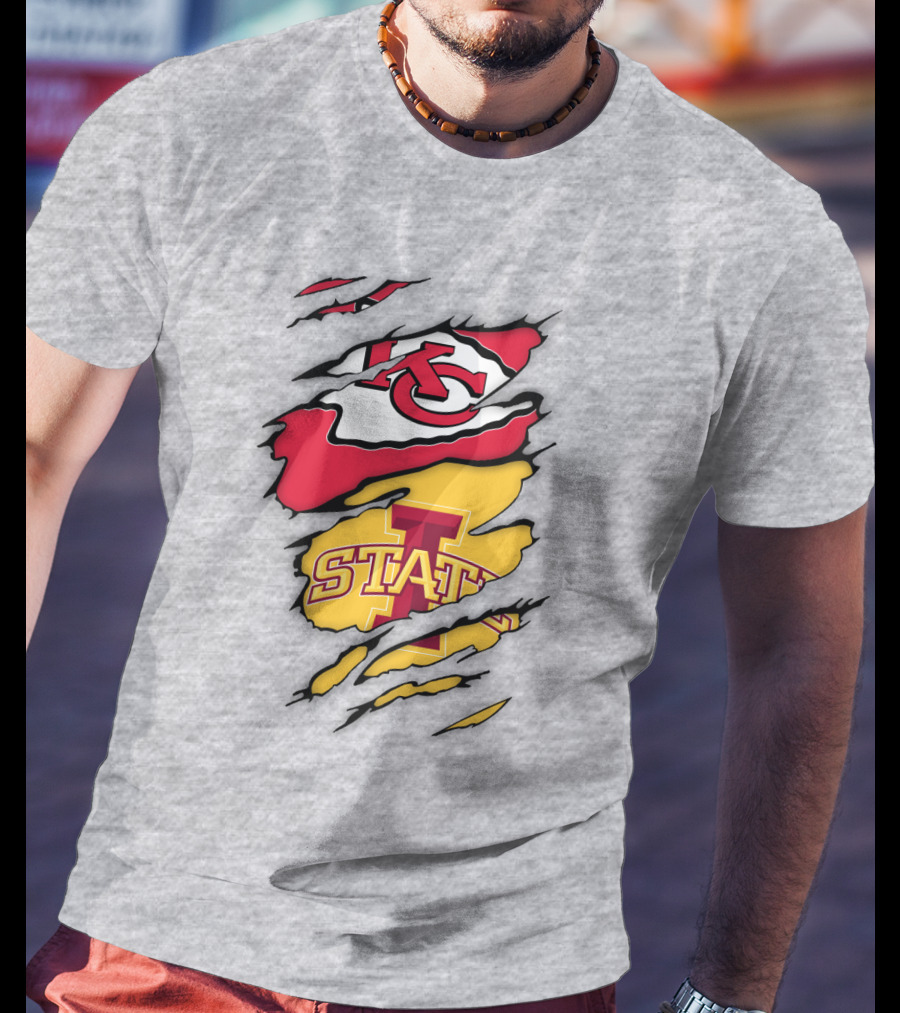 Iowa State Cyclones Kansas City Chiefs Logo Ripped Style T-Shirt