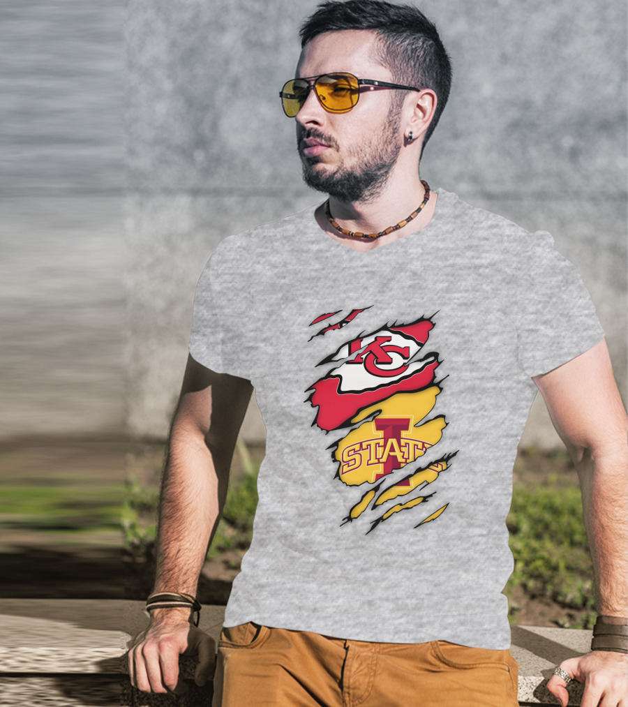 Iowa State Cyclones Kansas City Chiefs Logo Ripped Style T-Shirt