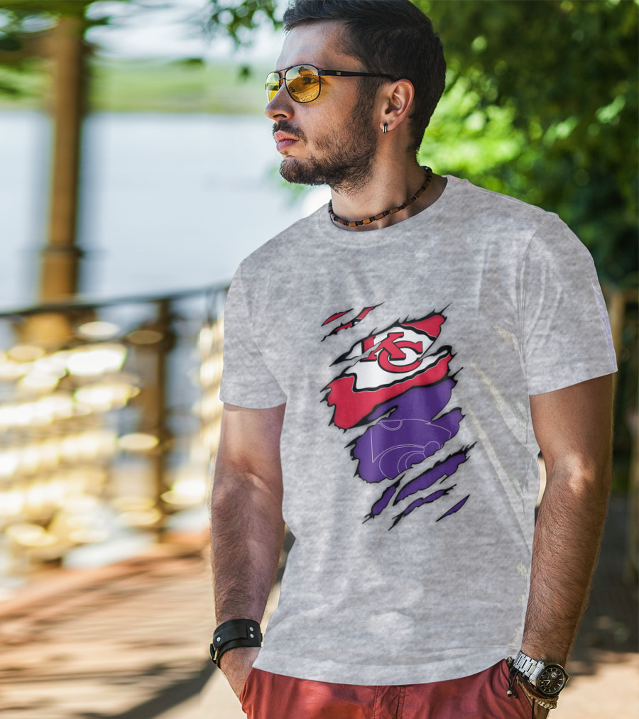 Kansas City Chiefs And Kansas State Wildcats Logo Integration T-Shirt