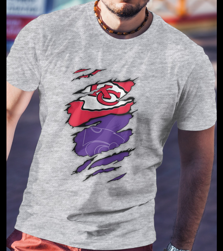 Kansas City Chiefs And Kansas State Wildcats Logo Integration T-Shirt