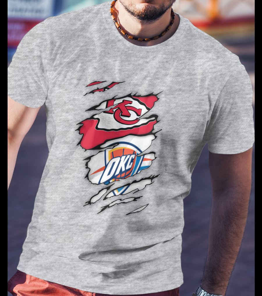 Kansas City Chiefs Okc Thunder Logos Overlapping Sports Crossover T-Shirt