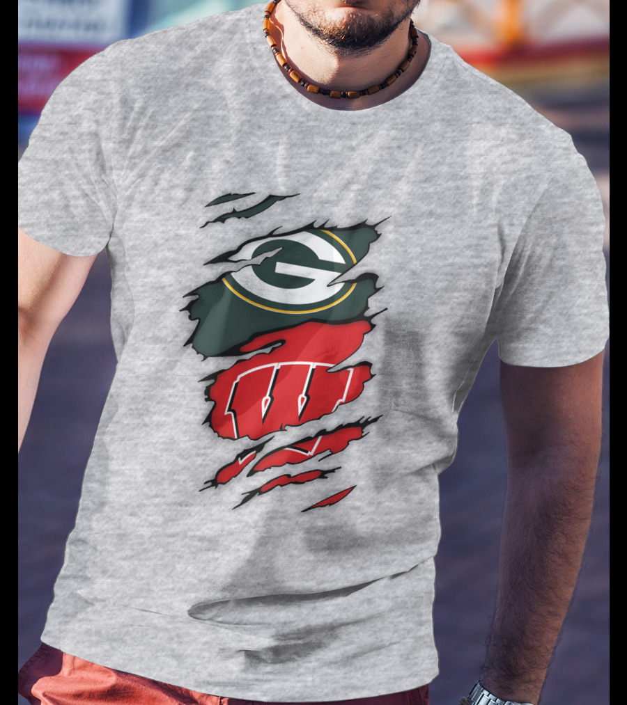 Wisconsin Badgers And Green Bay Packers Claw Marks Logo Mashup T-Shirt