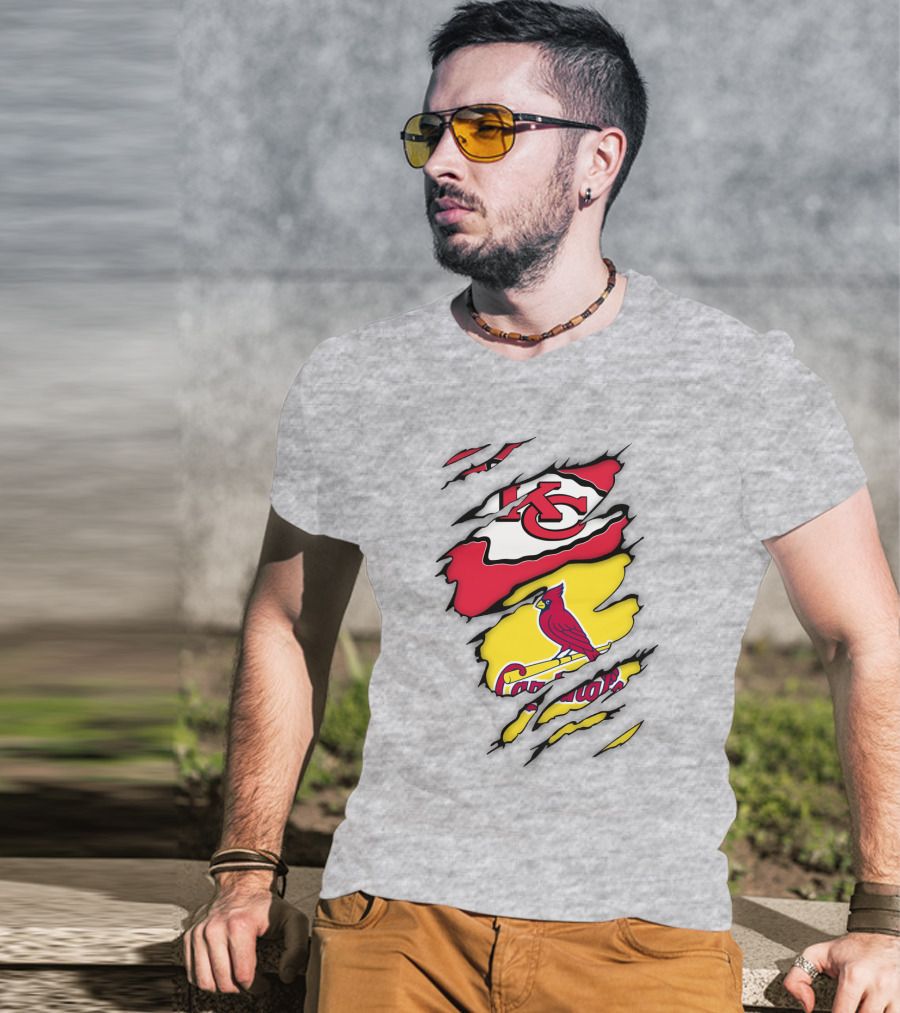 St Louis Cardinals Kansas City Chiefs Logos Ripped T-Shirt