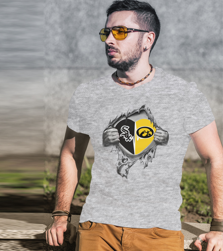 Chicago White Sox Iowa Hawkeyes Heart Rip T-Shirt