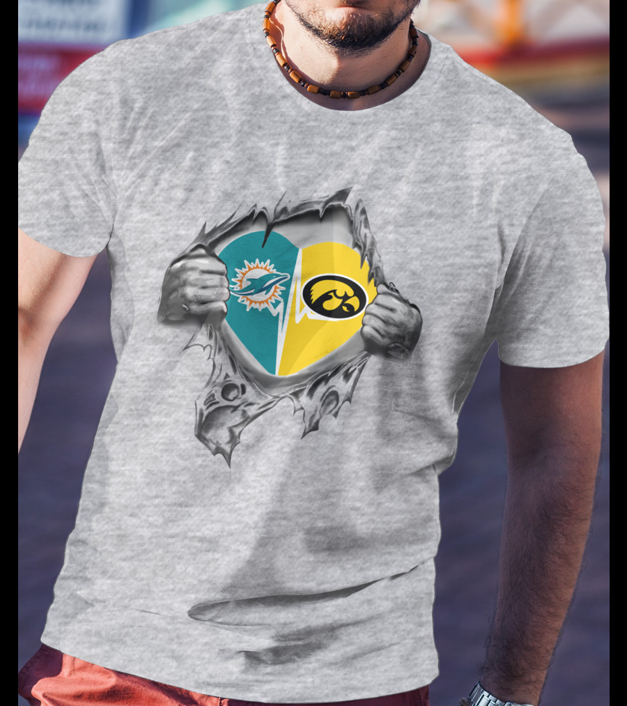 Miami Dolphins Hawkeyes Heart Logo Fusion T-Shirt