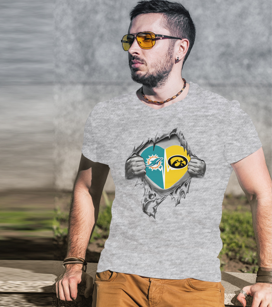 Miami Dolphins Hawkeyes Heart Logo Fusion T-Shirt