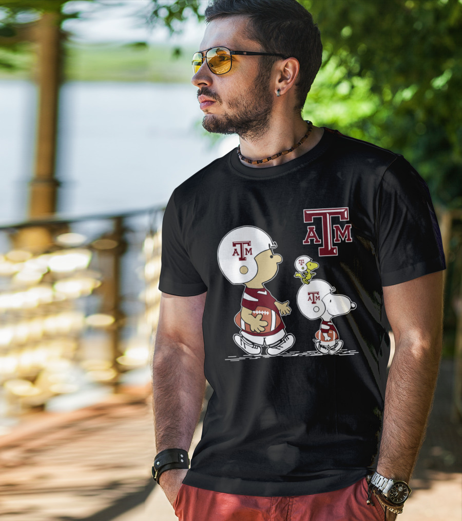 Texas A&M Aggies Peanuts Football Characters Snoopy Charlie Brown Woodstock T-Shirt