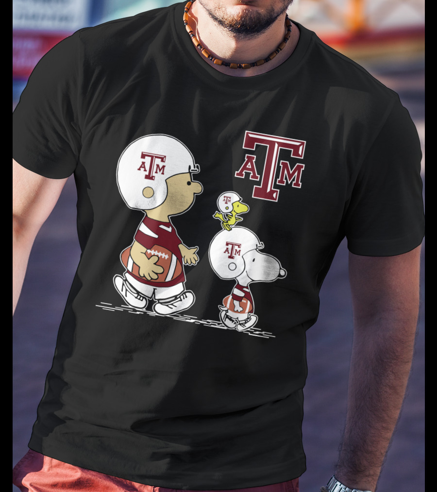 Texas A&M Aggies Peanuts Football Characters Snoopy Charlie Brown Woodstock T-Shirt