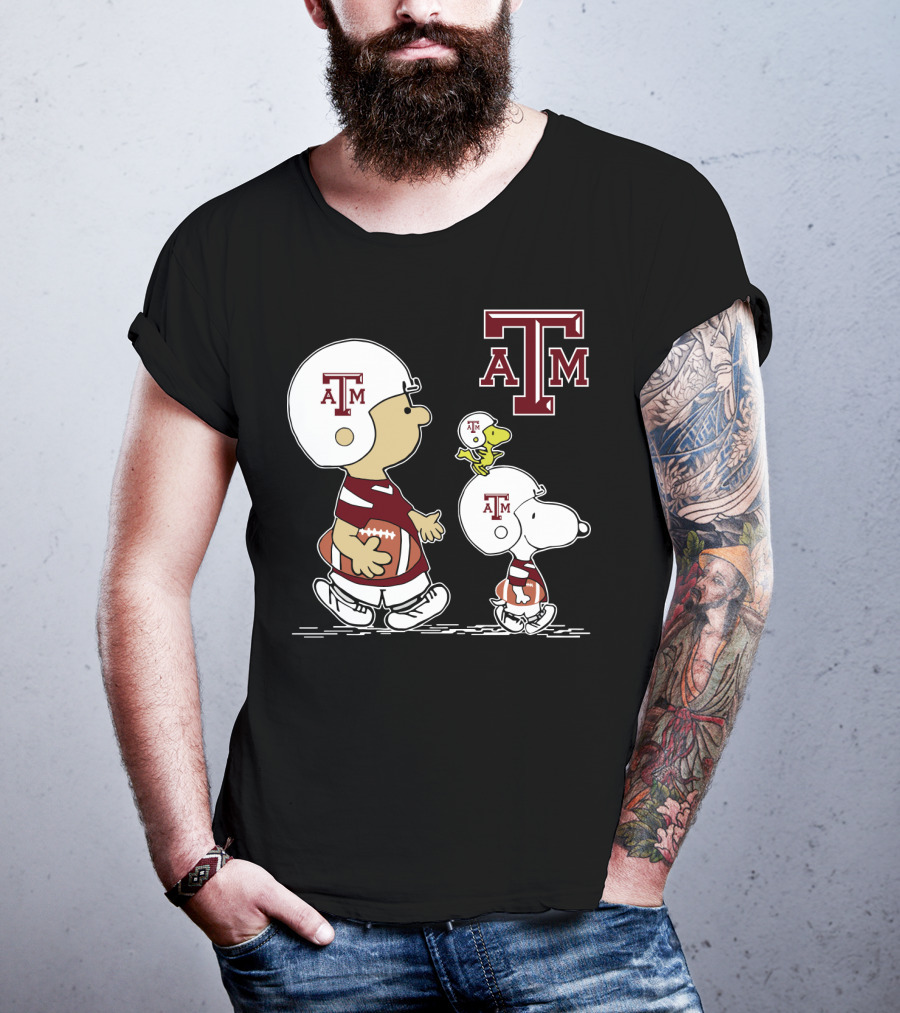 Texas A&M Aggies Peanuts Football Characters Snoopy Charlie Brown Woodstock T-Shirt