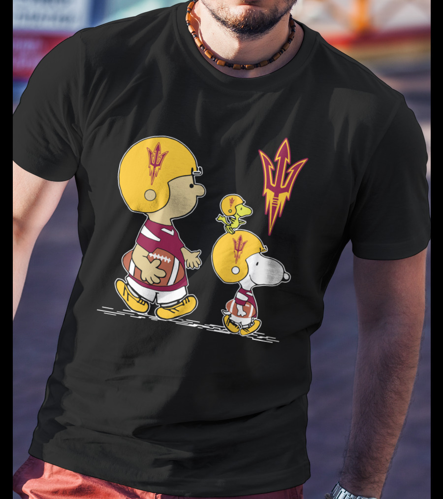 Arizona State Sun Devils Peanuts Characters Football Helmets T-Shirt