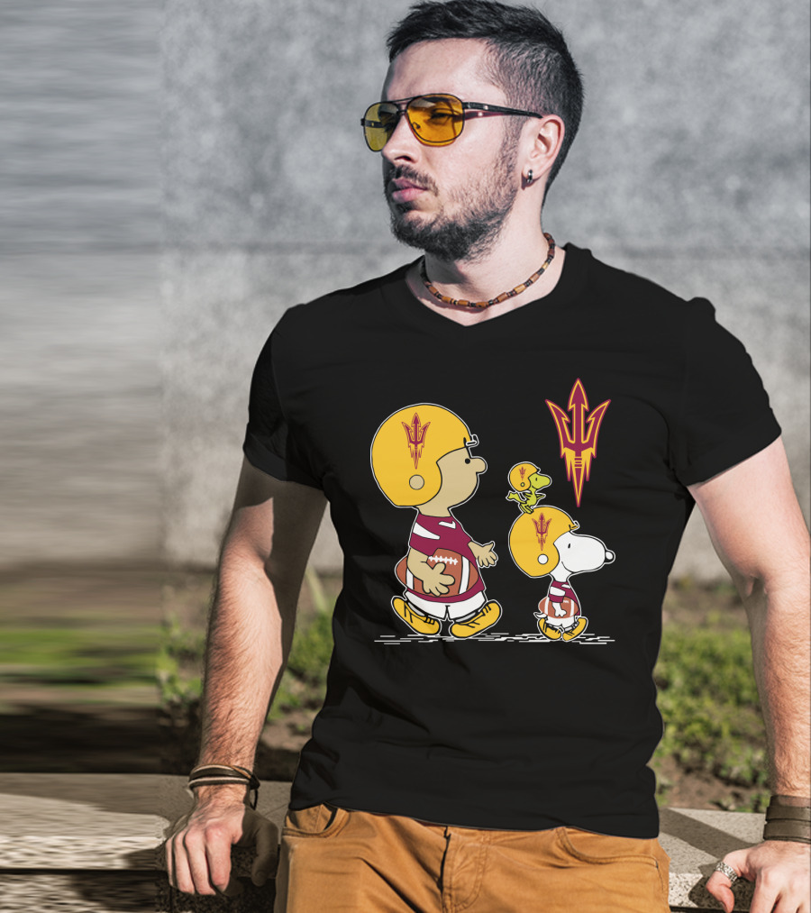 Arizona State Sun Devils Peanuts Characters Football Helmets T-Shirt