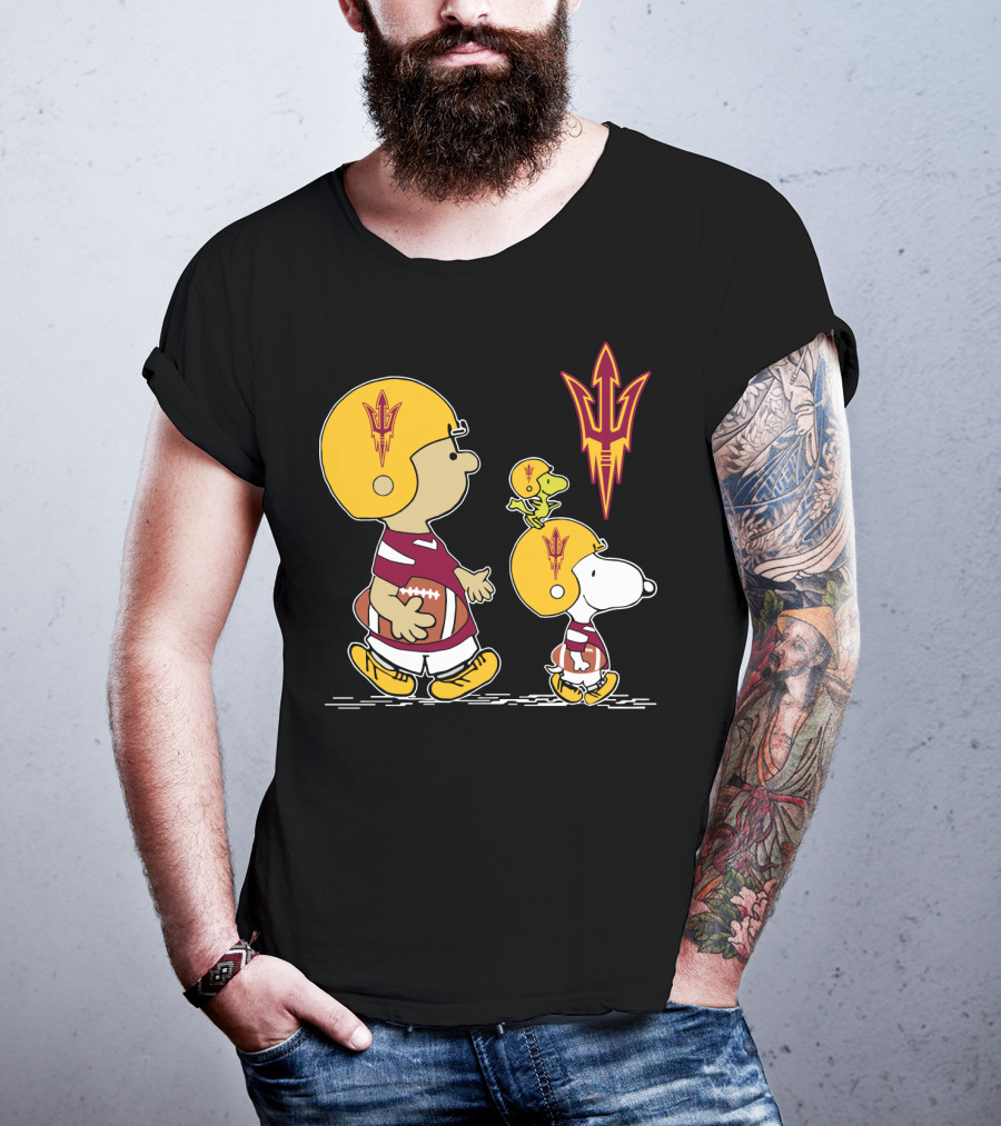 Arizona State Sun Devils Peanuts Characters Football Helmets T-Shirt