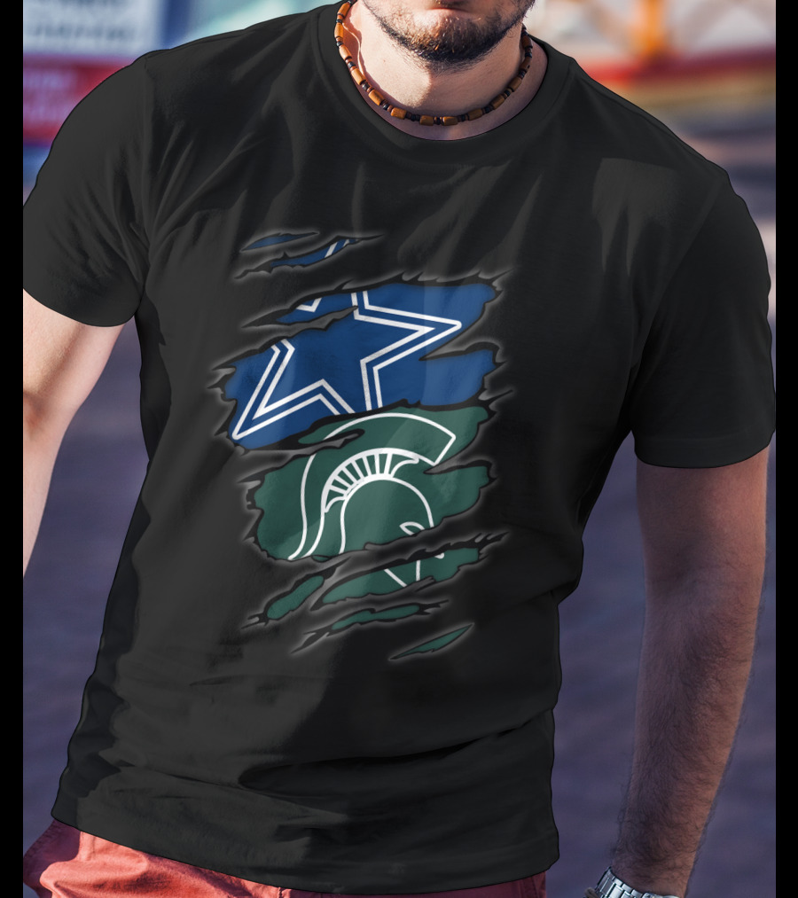 Cowboys Star Michigan State Spartans Helmet Claw Torn T-Shirt