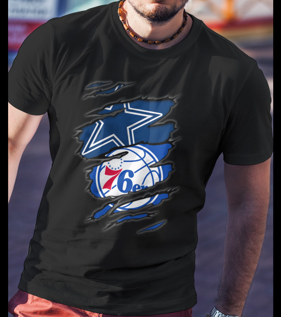 Cowboys Star And Philadelphia 76ers Logo Fusion T-Shirt