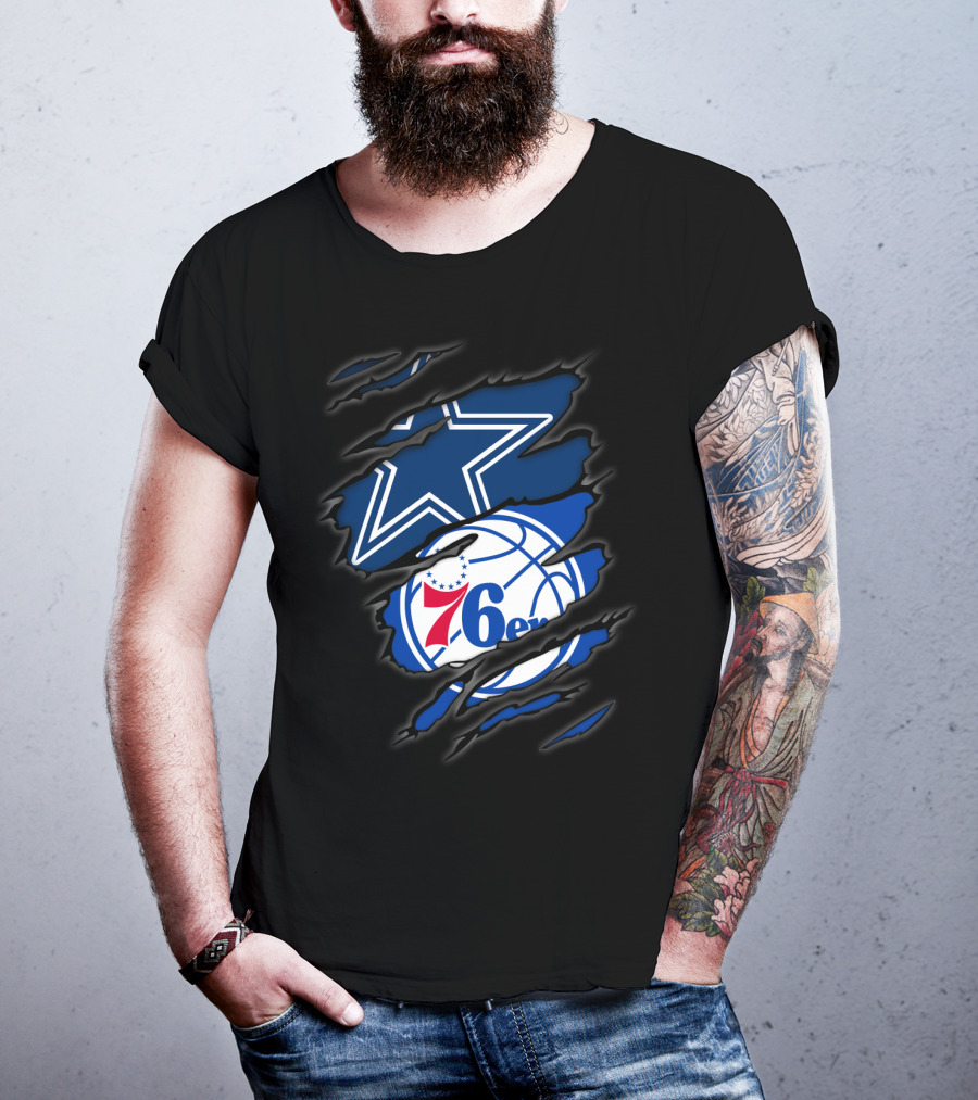Cowboys Star And Philadelphia 76ers Logo Fusion T-Shirt
