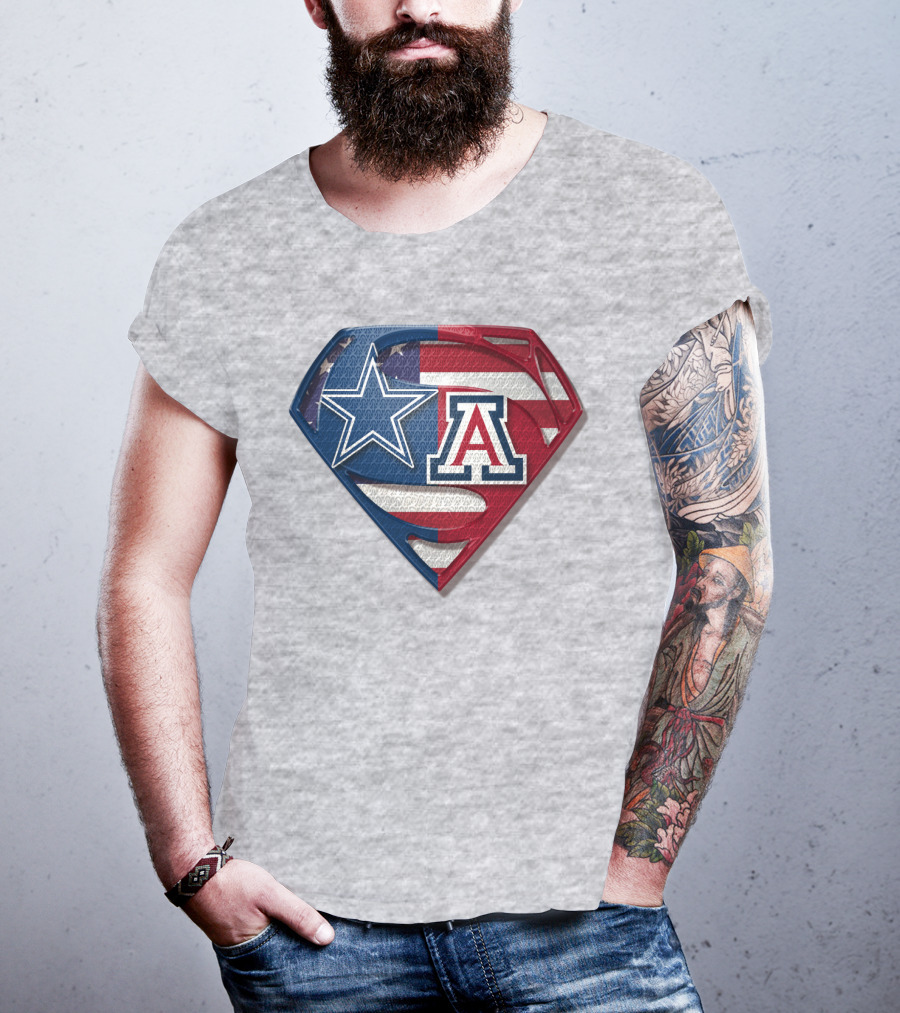 Dallas Cowboys Arizona Wildcats Superman Logo American Flag T-Shirt
