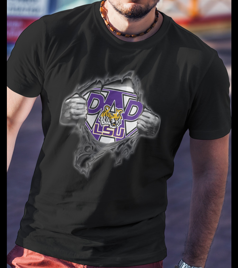 LSU Tigers Super Dad Shield Torn Reveal T-Shirt