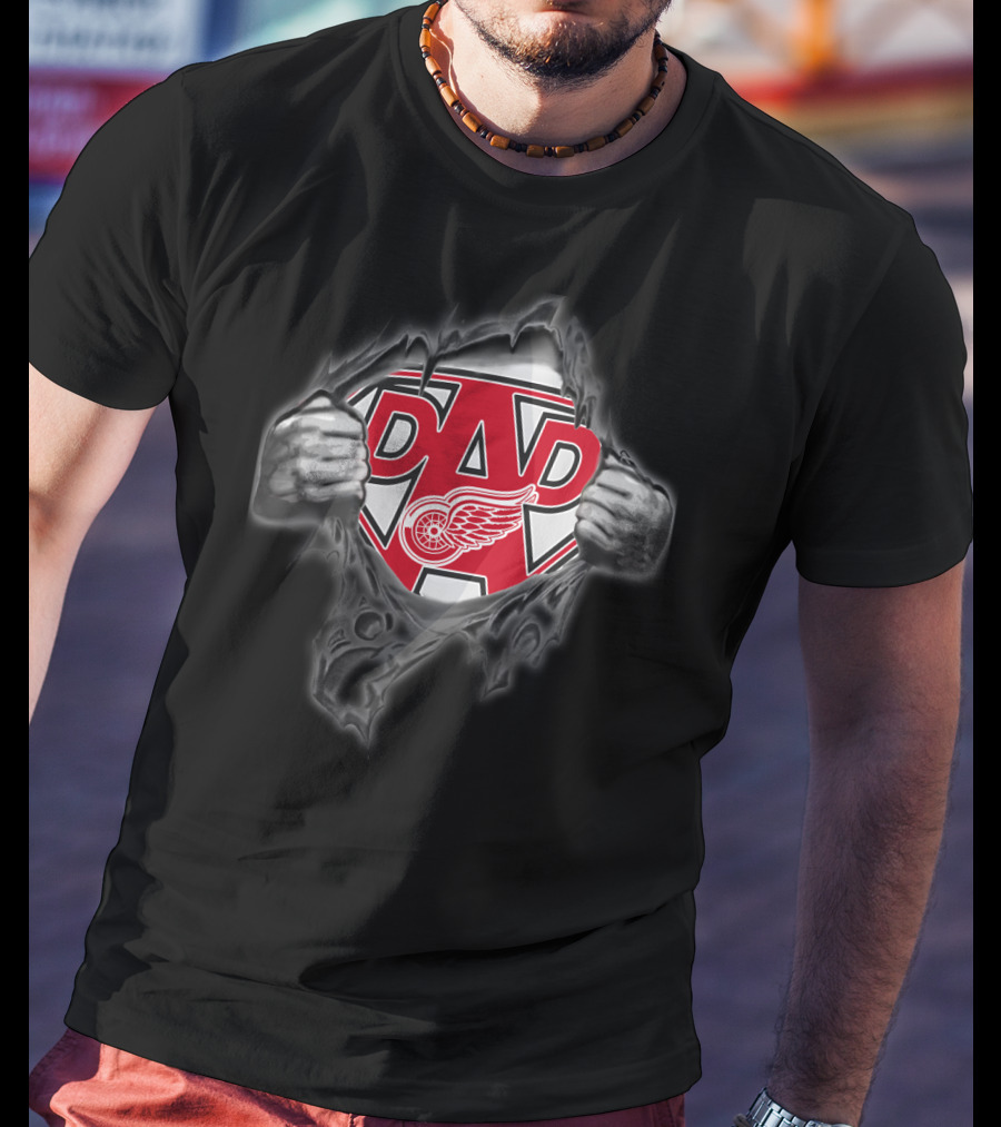 Detroit Red Wings Dad Superhero Emblem T-Shirt