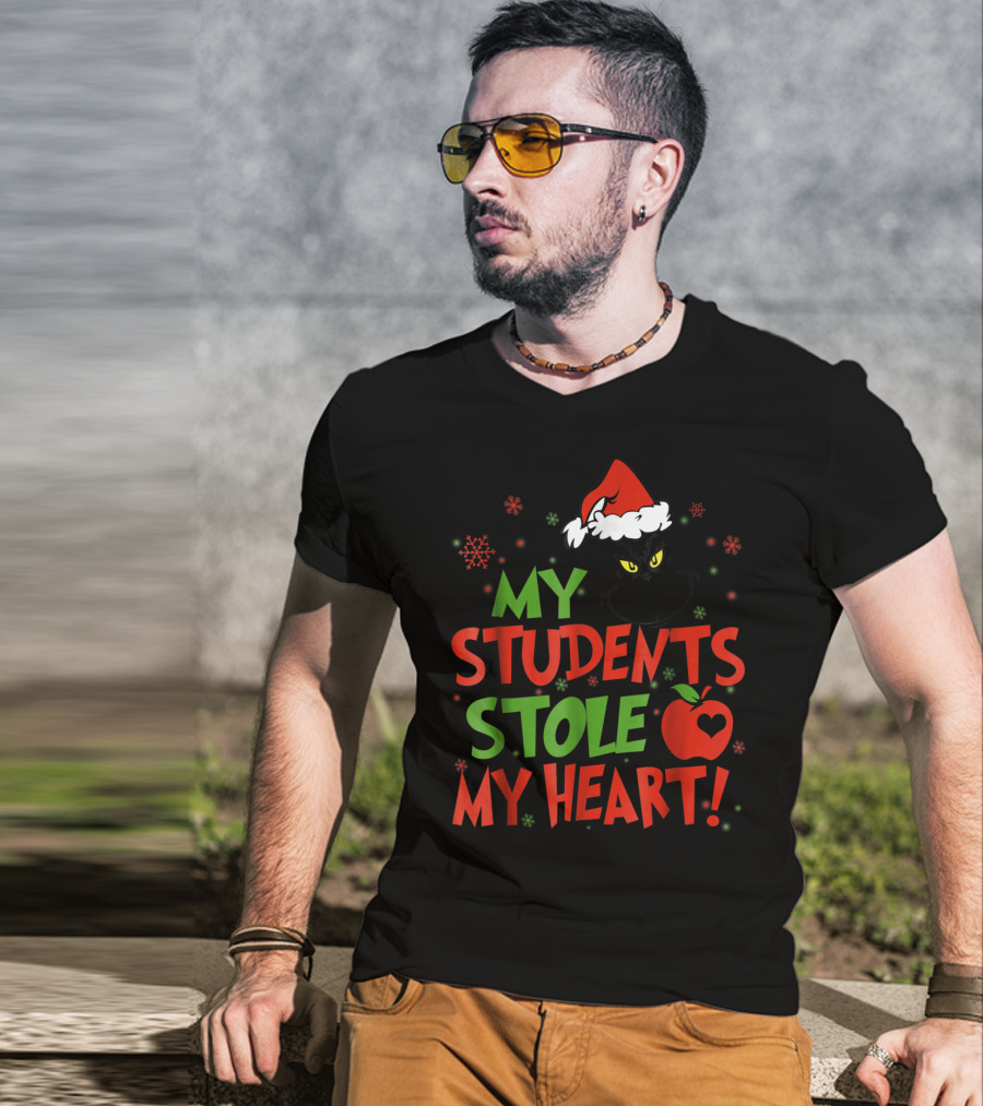 My Students Stole My Heart Grinch Christmas Teacher Apple T-Shirt
