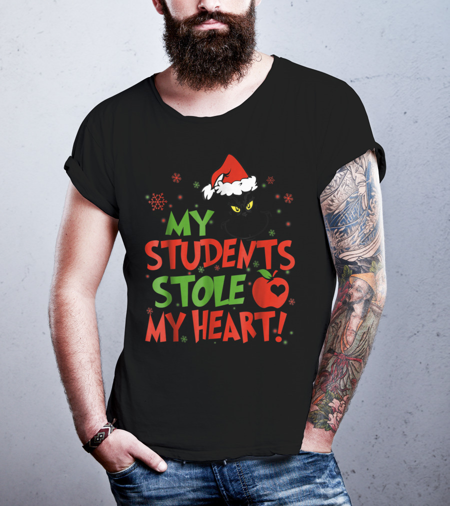 My Students Stole My Heart Grinch Christmas Teacher Apple T-Shirt