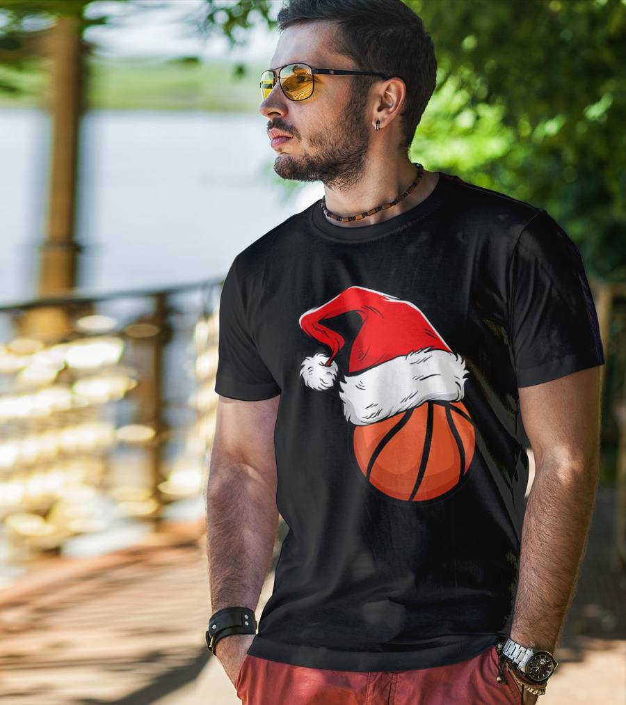 Funny Basketball Coach Player Santa Hat T-Shirt