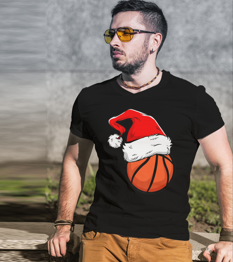 Funny Basketball Coach Player Santa Hat T-Shirt