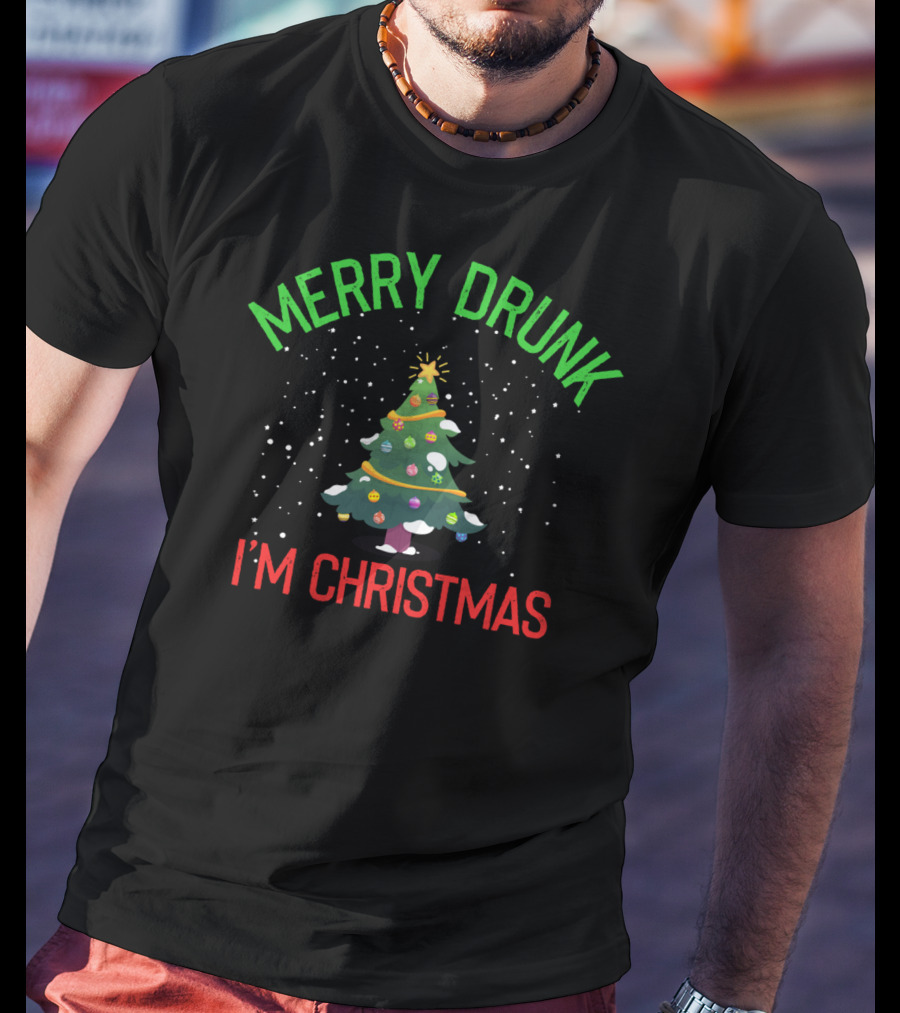 Merry Drunk I'm Christmas Festive Holiday Tree Snowflakes T-Shirt