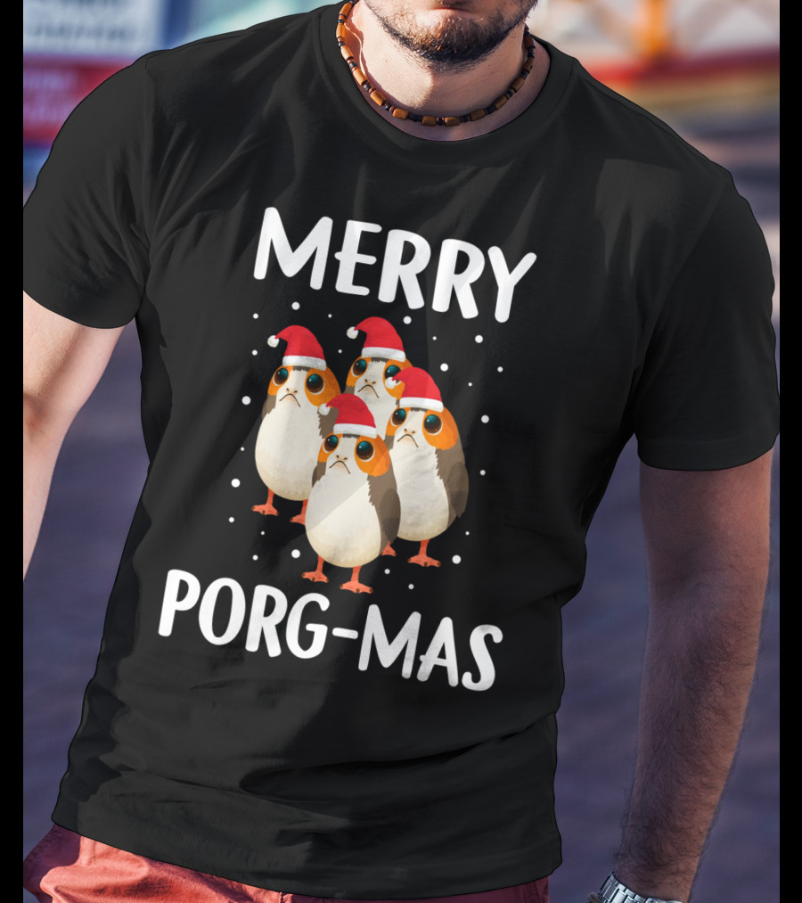 Merry Porg-Mas Christmas Holiday Season With Festive Porgs In Santa Hats T-Shirt