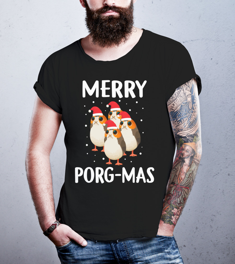 Merry Porg-Mas Christmas Holiday Season With Festive Porgs In Santa Hats T-Shirt