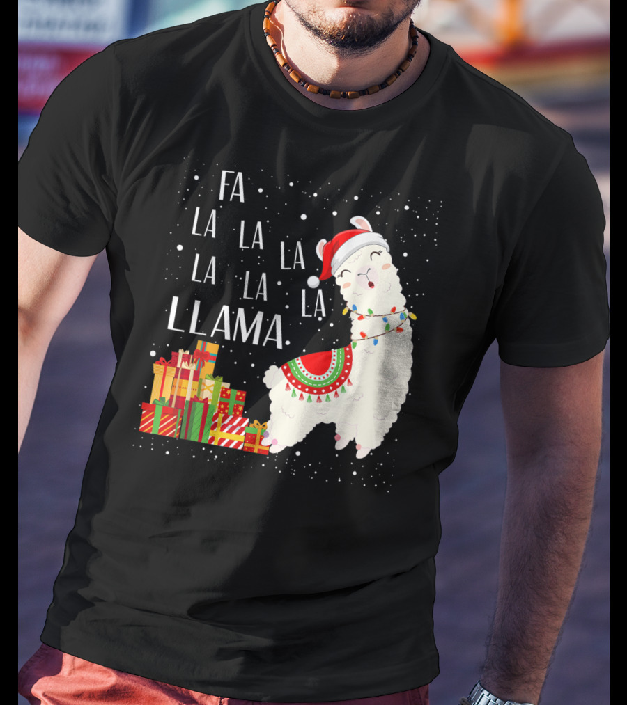 Fa La La Llama Christmas Santa Hat Gift Boxes T-Shirt