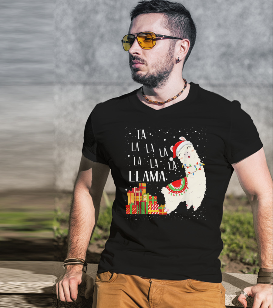 Fa La La Llama Christmas Santa Hat Gift Boxes T-Shirt