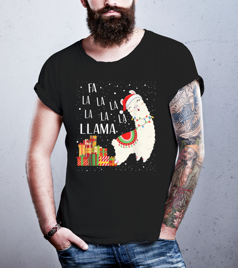 Fa La La Llama Christmas Santa Hat Gift Boxes T-Shirt