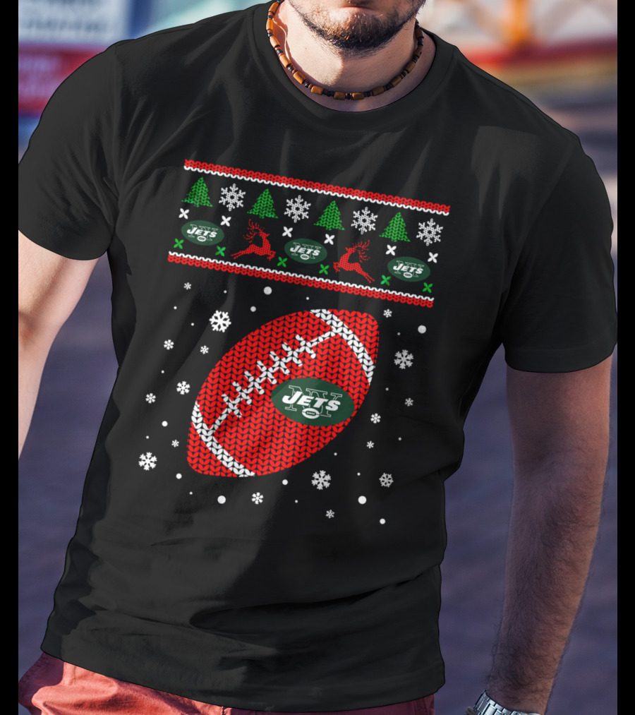 Football Lover Ugly Christmas Jets Team Holiday T-Shirt