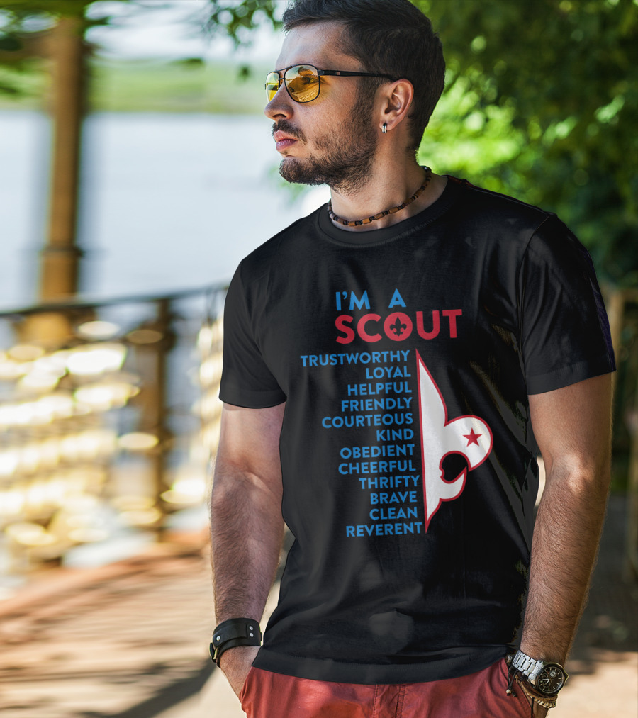 I'm A Scout Scout Law Trustworthy Loyal Helpful Friendly Courteous Kind Obedient Cheerful Thrifty Brave Clean Reverent Fleur-de-lis Star T-Shirt