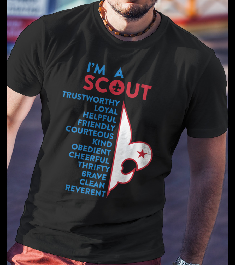 I'm A Scout Scout Law Trustworthy Loyal Helpful Friendly Courteous Kind Obedient Cheerful Thrifty Brave Clean Reverent Fleur-de-lis Star T-Shirt