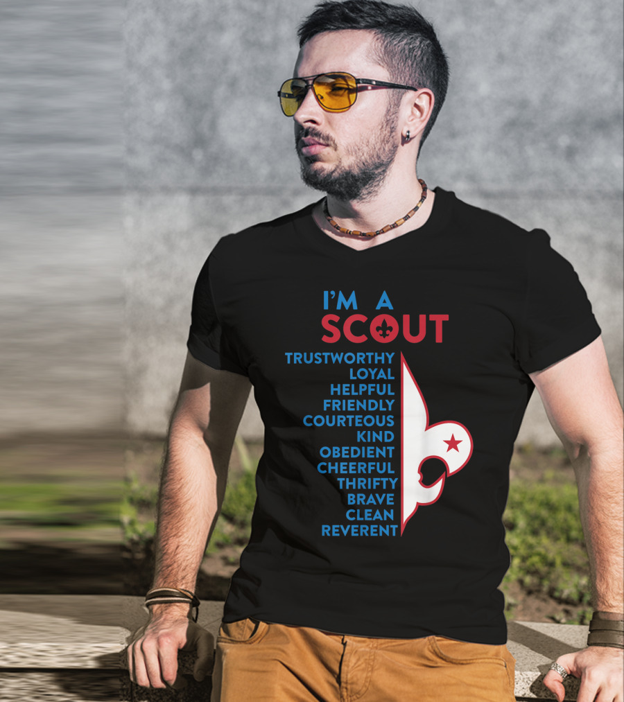 I'm A Scout Scout Law Trustworthy Loyal Helpful Friendly Courteous Kind Obedient Cheerful Thrifty Brave Clean Reverent Fleur-de-lis Star T-Shirt
