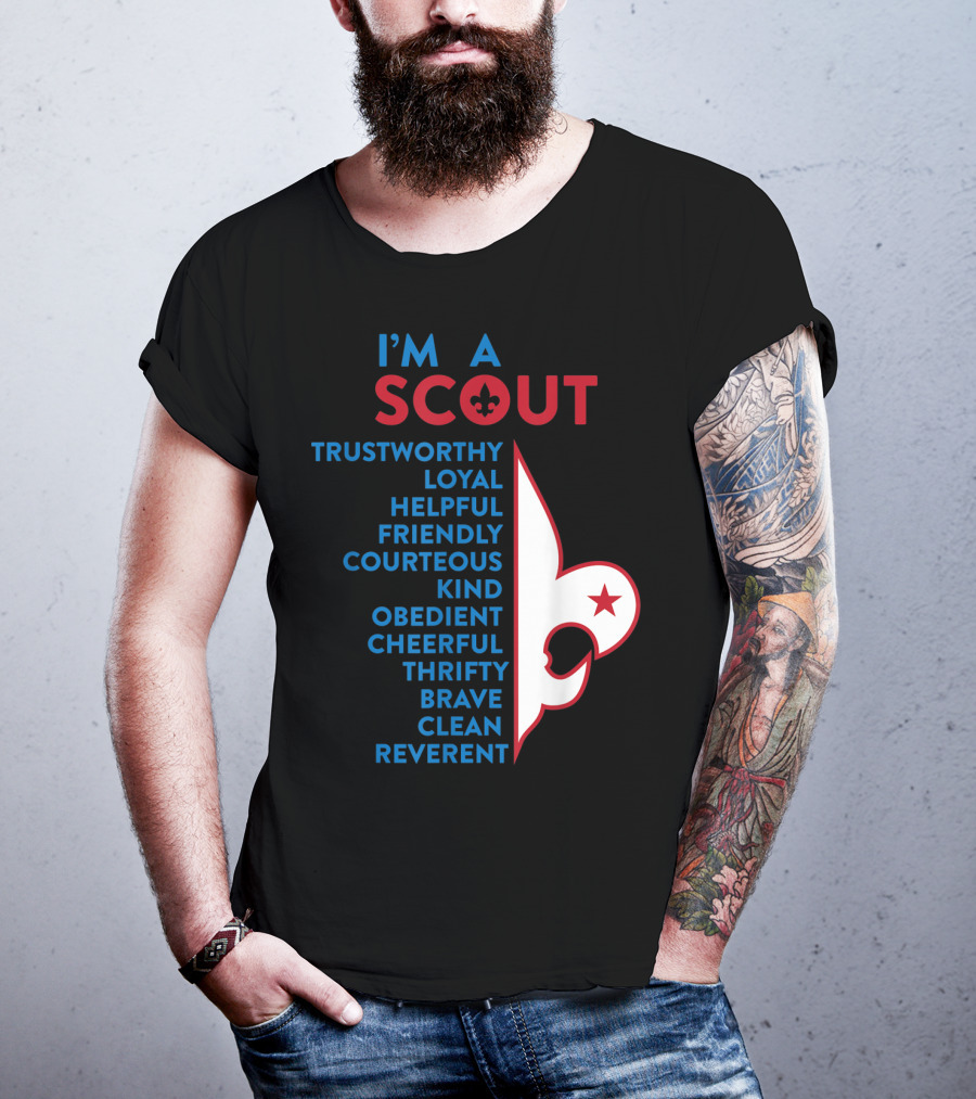 I'm A Scout Scout Law Trustworthy Loyal Helpful Friendly Courteous Kind Obedient Cheerful Thrifty Brave Clean Reverent Fleur-de-lis Star T-Shirt