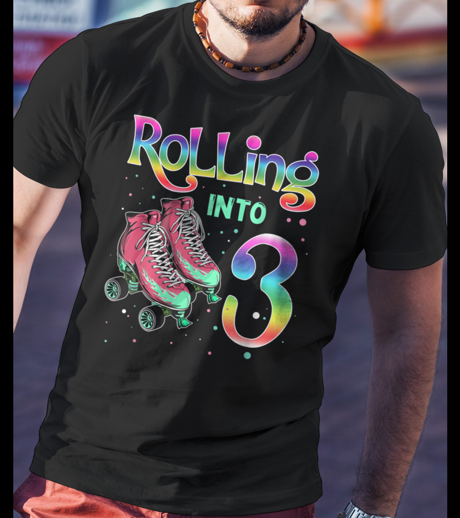 Rolling Into 3 Kids 3rd Birthday Roller Skates T-Shirt