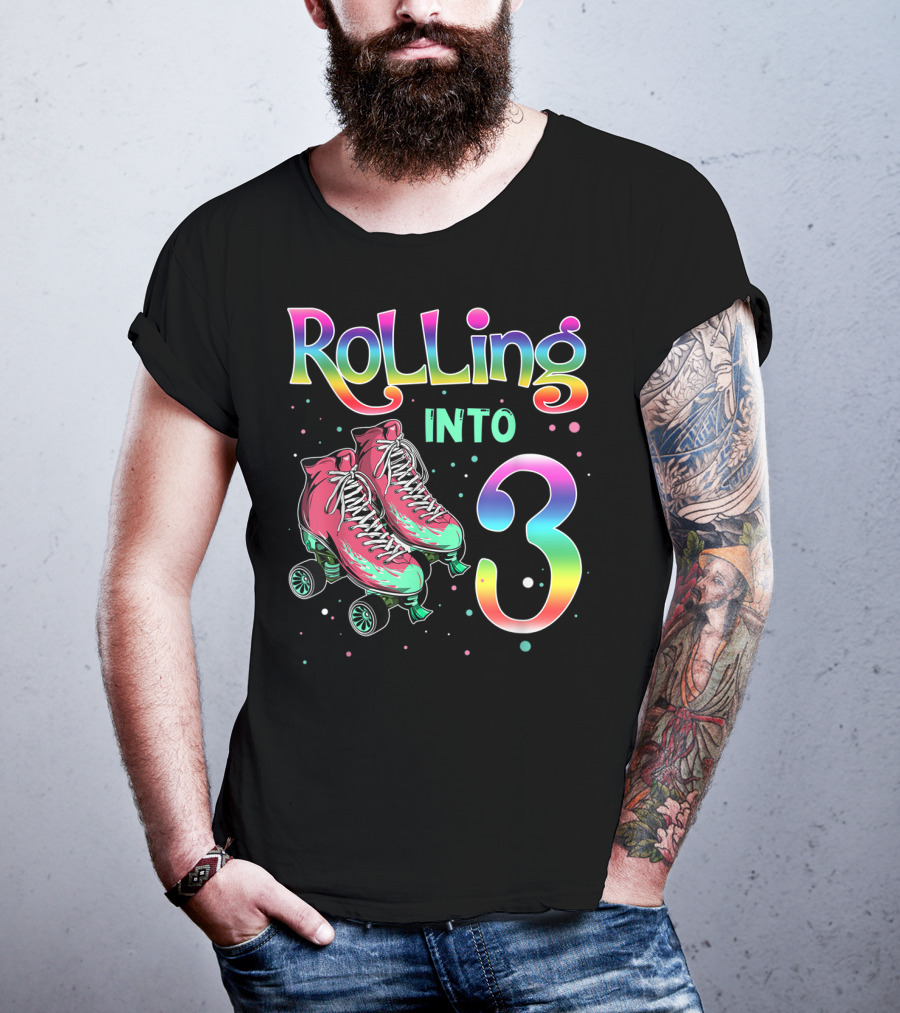 Rolling Into 3 Kids 3rd Birthday Roller Skates T-Shirt
